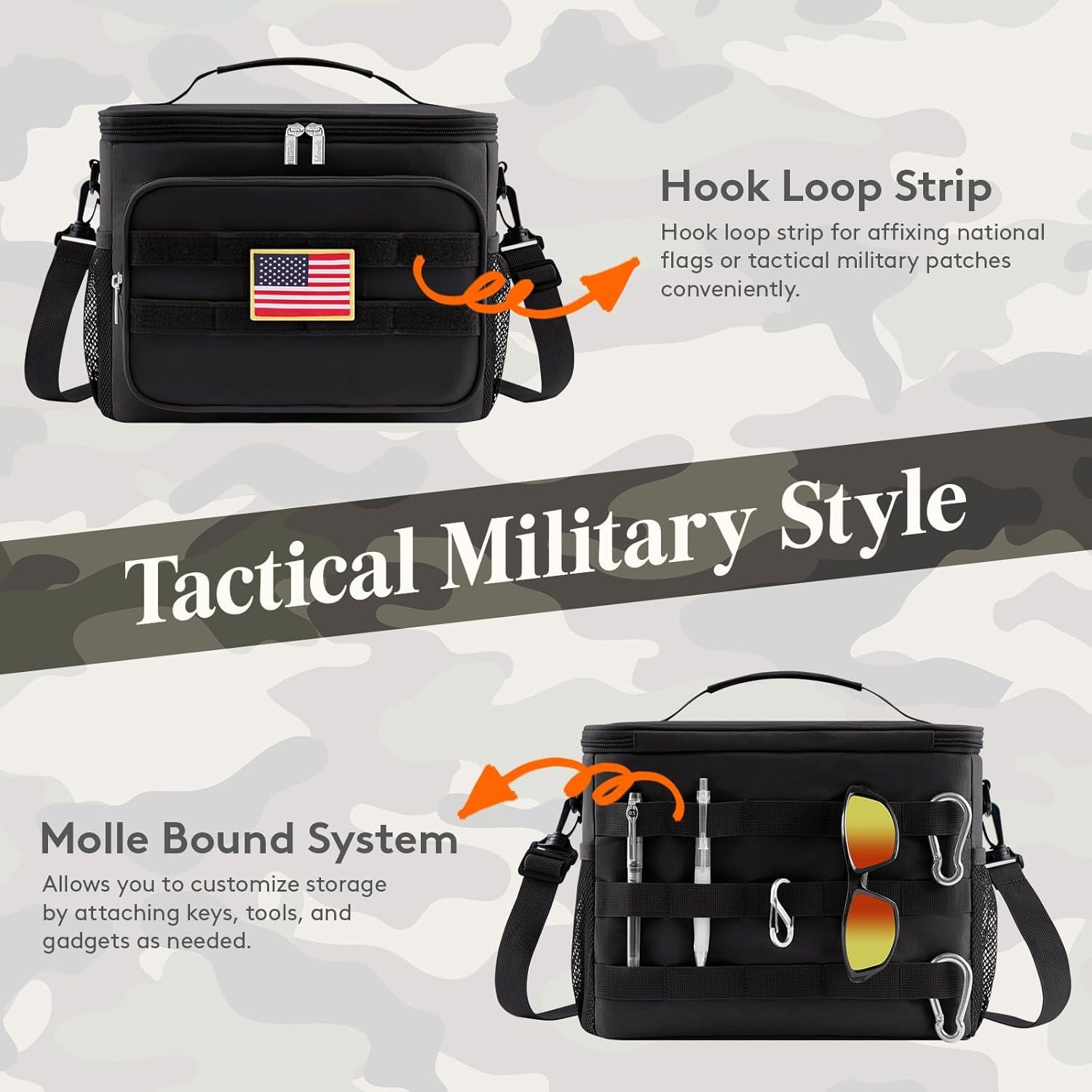 imageLifewit Tactical Lunch Box for Men Insulated Lunch Bag 9L 12Can BlackBlack