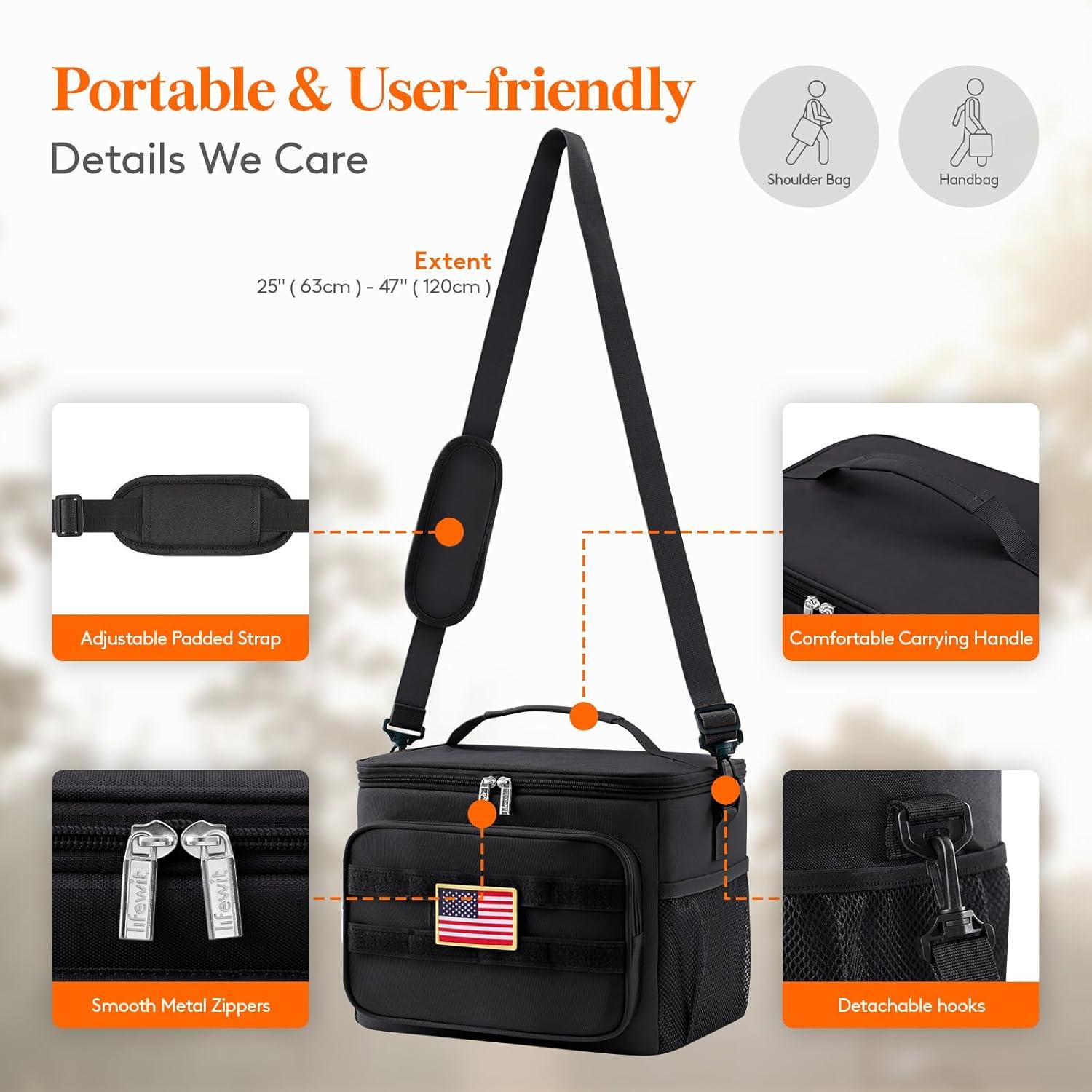 imageLifewit Tactical Lunch Box for Men Insulated Lunch Bag 9L 12Can BlackBlack