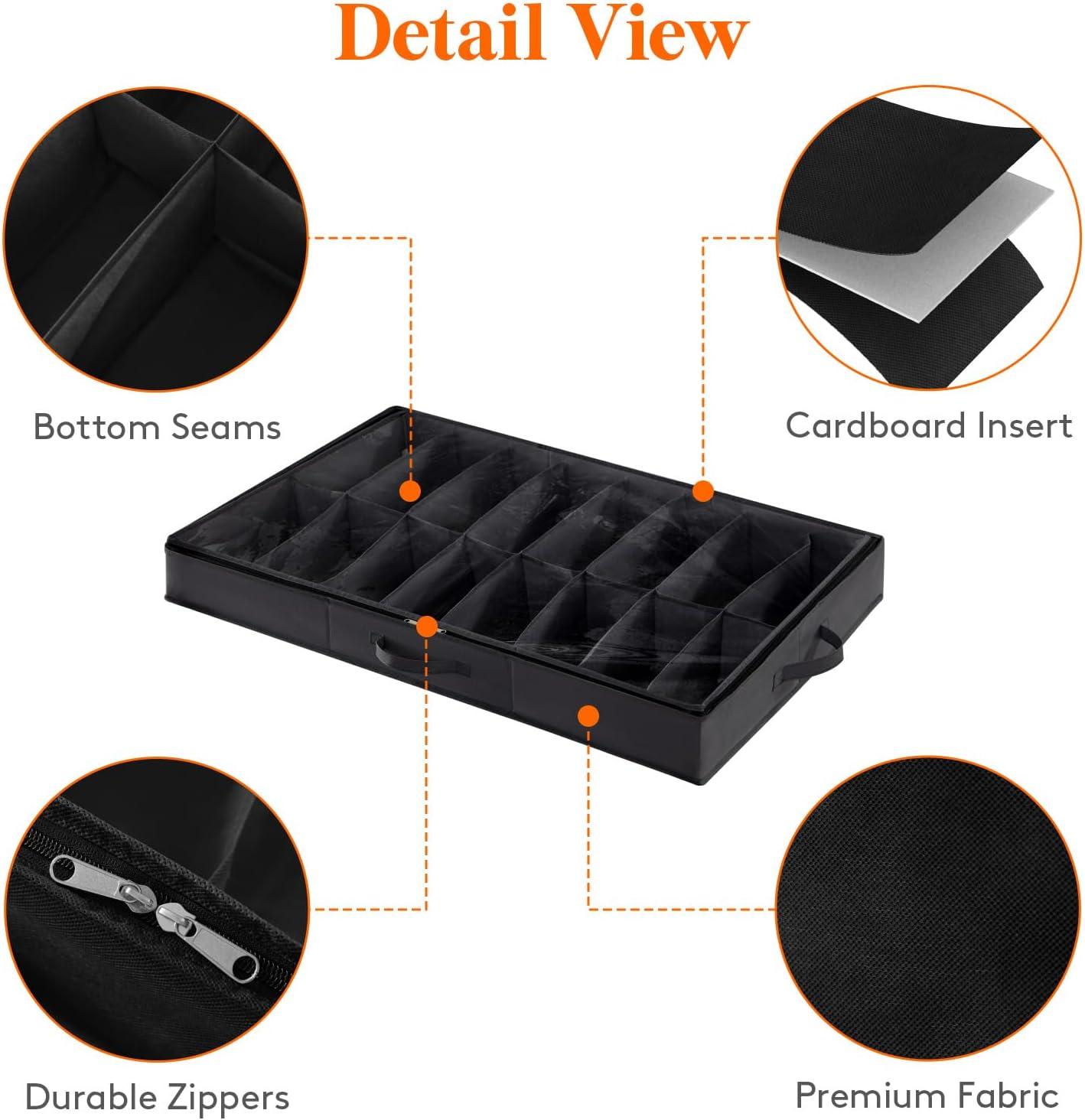 imageLifewit Under Bed Shoe Storage Organizer Set of 2 43 Inches Tall Low Profile Fabric Shoes Container Box with Clear Cover Foldable Storage Bag with 2 Handles Total Fits 24 Pairs of Shoes GreyBlack