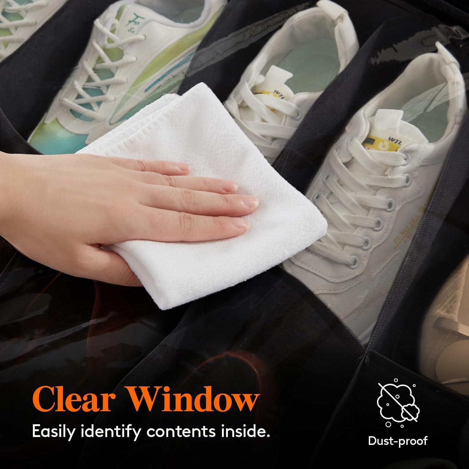 imageLifewit Under Bed Shoe Storage Organizer Set of 2 43 Inches Tall Low Profile Fabric Shoes Container Box with Clear Cover Foldable Storage Bag with 2 Handles Total Fits 24 Pairs of Shoes GreyBlack