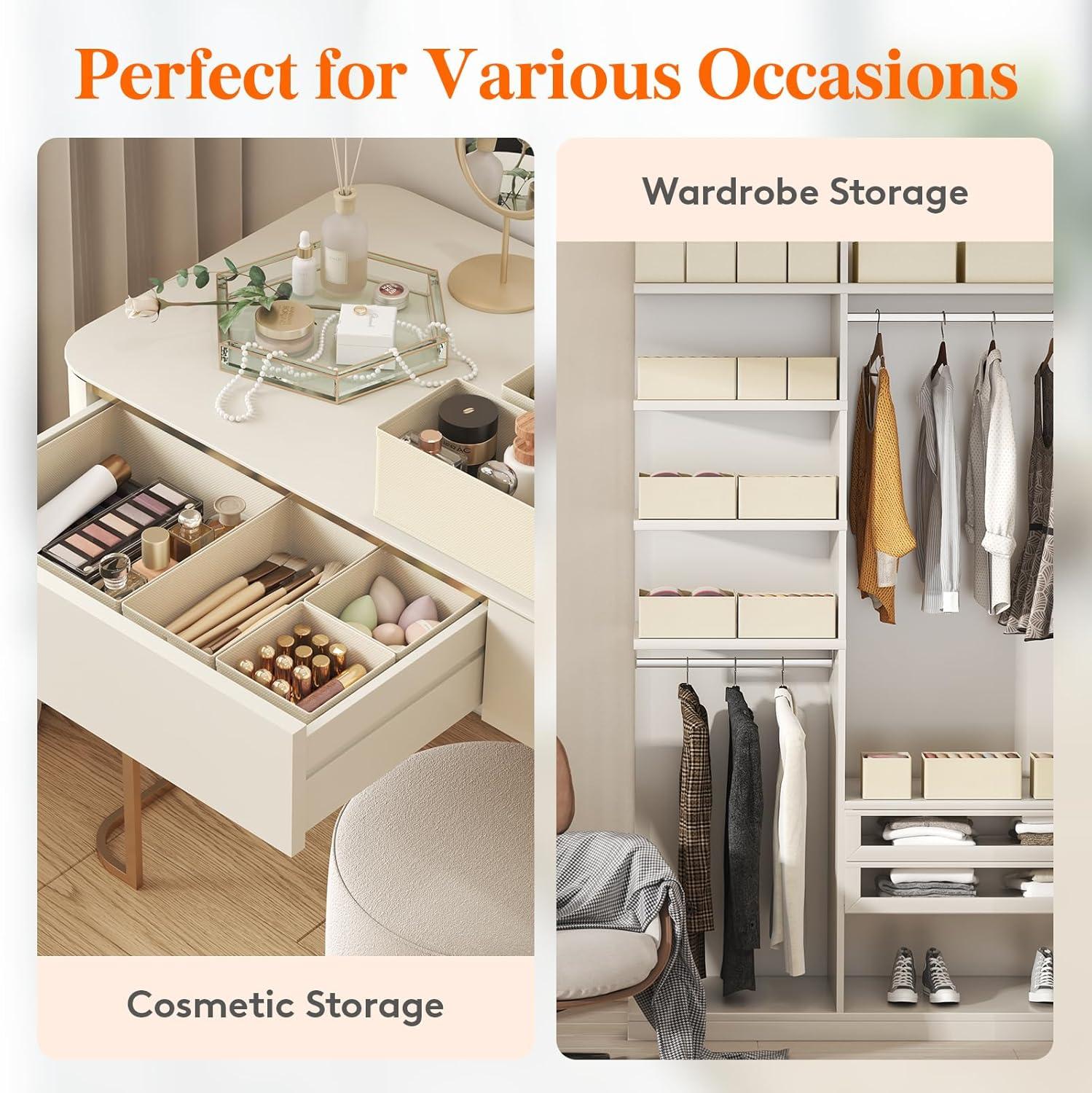 imageLifewit Underwear Drawer Organizer for Closet 12 Pack 3 Sizes Dresser Organizer Dividers Deep Fabric Foldable Drawer Storage Organizer Bins for Clothes Sock Bra Lingerie UndiesKhaki