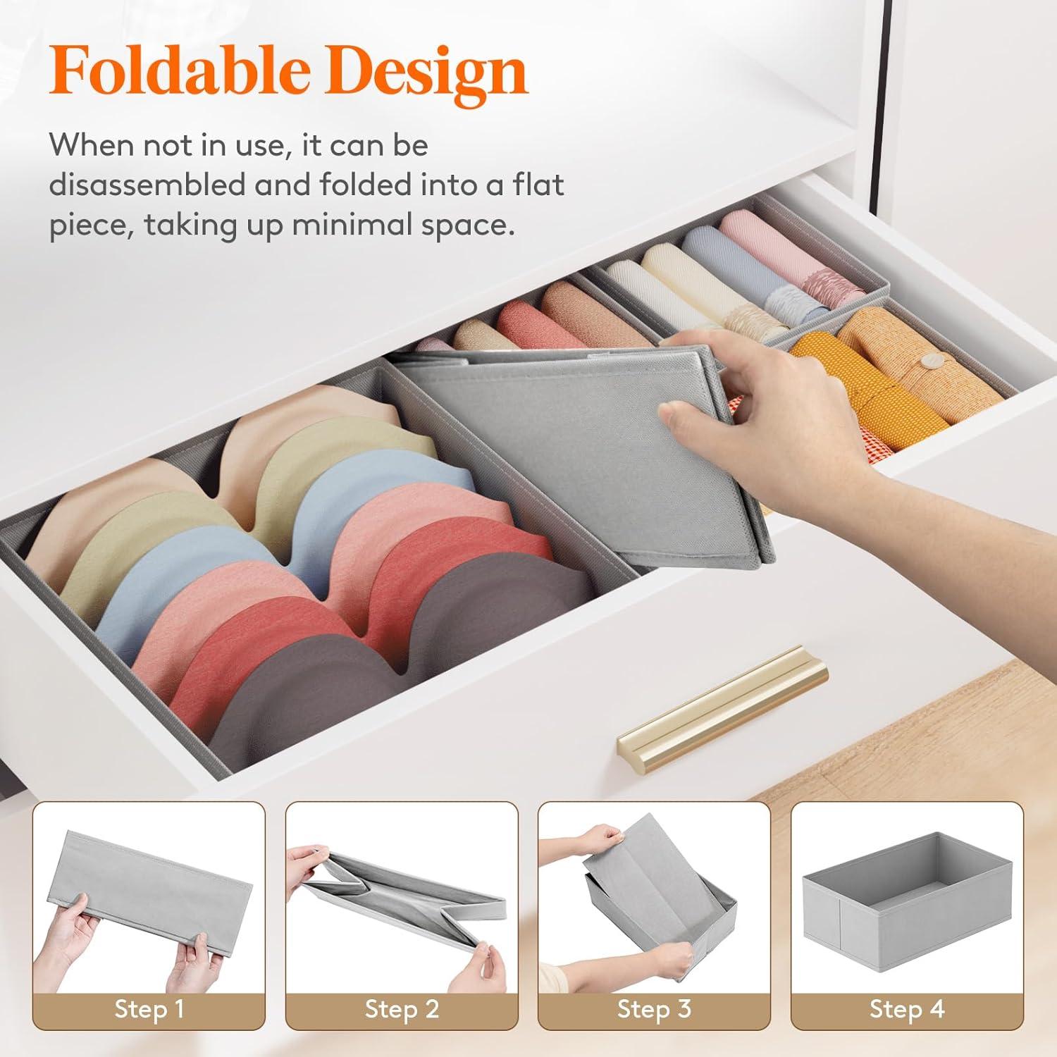 imageLifewit Underwear Drawer Organizer for Closet 12 Pack 3 Sizes Dresser Organizer Dividers Deep Fabric Foldable Drawer Storage Organizer Bins for Clothes Sock Bra Lingerie UndiesLight grey