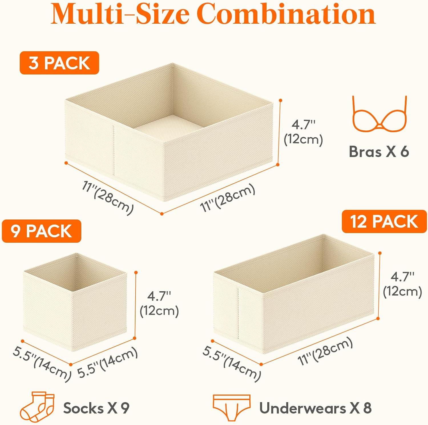 imageLifewit Underwear Drawer Organizer for Closet 12 Pack 3 Sizes Dresser Organizer Dividers Deep Fabric Foldable Drawer Storage Organizer Bins for Clothes Sock Bra Lingerie UndiesKhaki