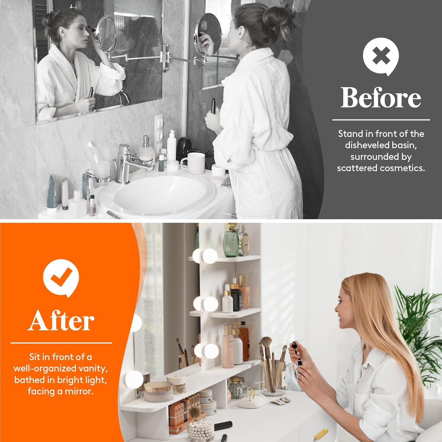 imageLifewit Vanity with Mirror and Lights Adjustable ColorBrightness White Makeup Desk with 2 Drawers and Stool for Bedroom Bathroom Makeup Room