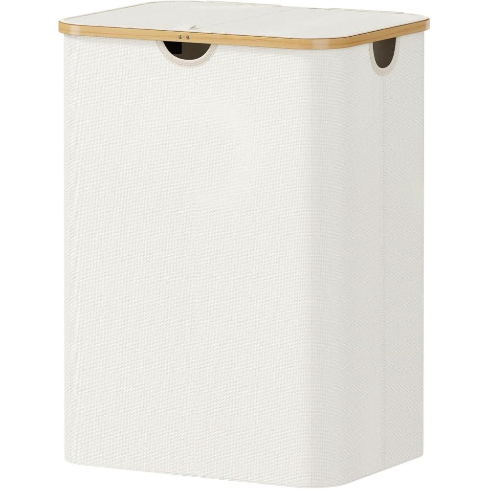 imageLifewit 100L Laundry Basket with Lid Clothes Hampers for Laundry with Bamboo Handles and A Removable Bag Large Foldable Laundry Hamper for Bedroom Bathroom Dorm Laundry Room BeigeOff White