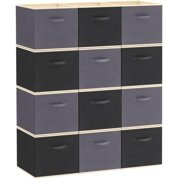 imageLifewit 12 Packs Storage Cubes 11 Inch Cube Storage Bins Foldable Decorative Fabric Storage Baskets for Organizing Home Organizers with Handles for Shelves Closet GreyGrayBlack