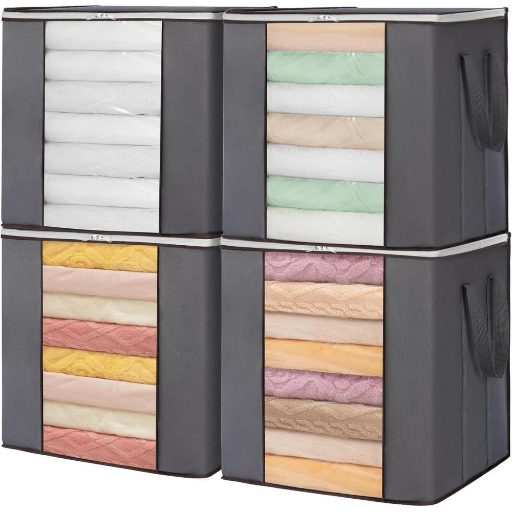 imageLifewit 120L Extra Large Blanket Storage Bags Foldable Comforter Storage with Reinforced Handles Clothes Storage Containers for King Comforter Bedding Pillow Sheet Storage Bin with Lids 3 Pack4