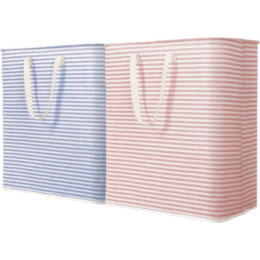 imageLifewit 2 Pack Laundry Hamper Large Collapsible Laundry Baskets Freestanding Waterproof Clothes Hamper with Easy Carry Handles in Laundry Room Bedroom Bathroom College Dorm for Adults Grey 2 x 80LBluePink