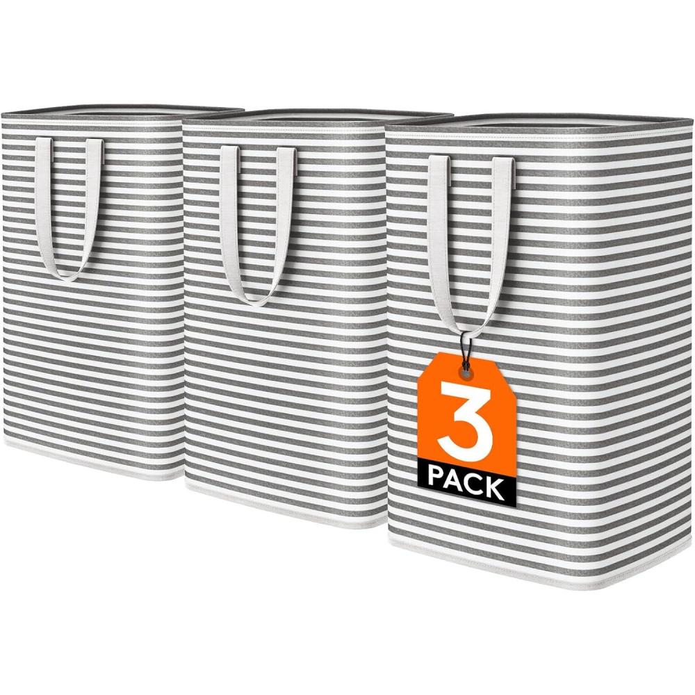 imageLifewit 2 Pack Laundry Hamper Large Collapsible Laundry Baskets Freestanding Waterproof Clothes Hamper with Easy Carry Handles in Laundry Room Bedroom Bathroom College Dorm for Adults Grey 2 x 80LBlack