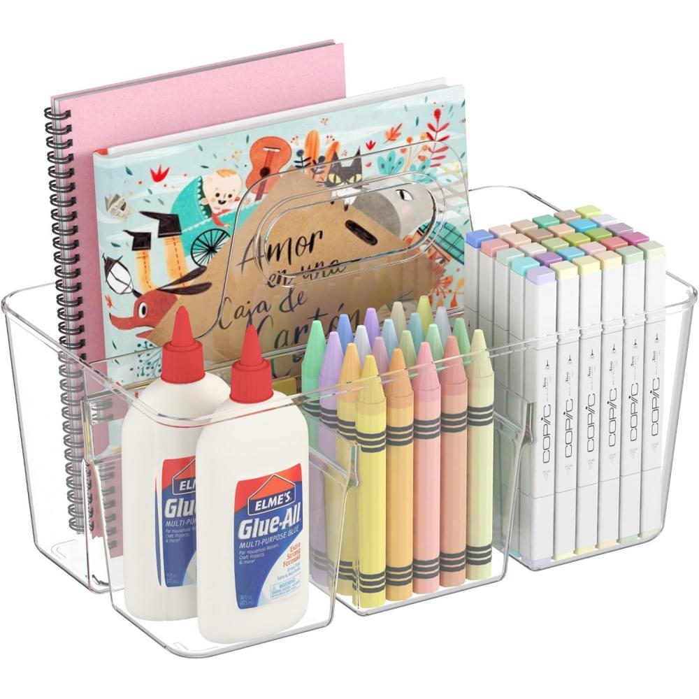 imageLifewit 2Pack Plastic Divided Caddy Organizer with Handle Portable Art Supply Storage Organizer for Craft Supplies Cosmetics Holds Pencil Crayon Brushes Hair Product Dorm Shower Caddy ClearClear