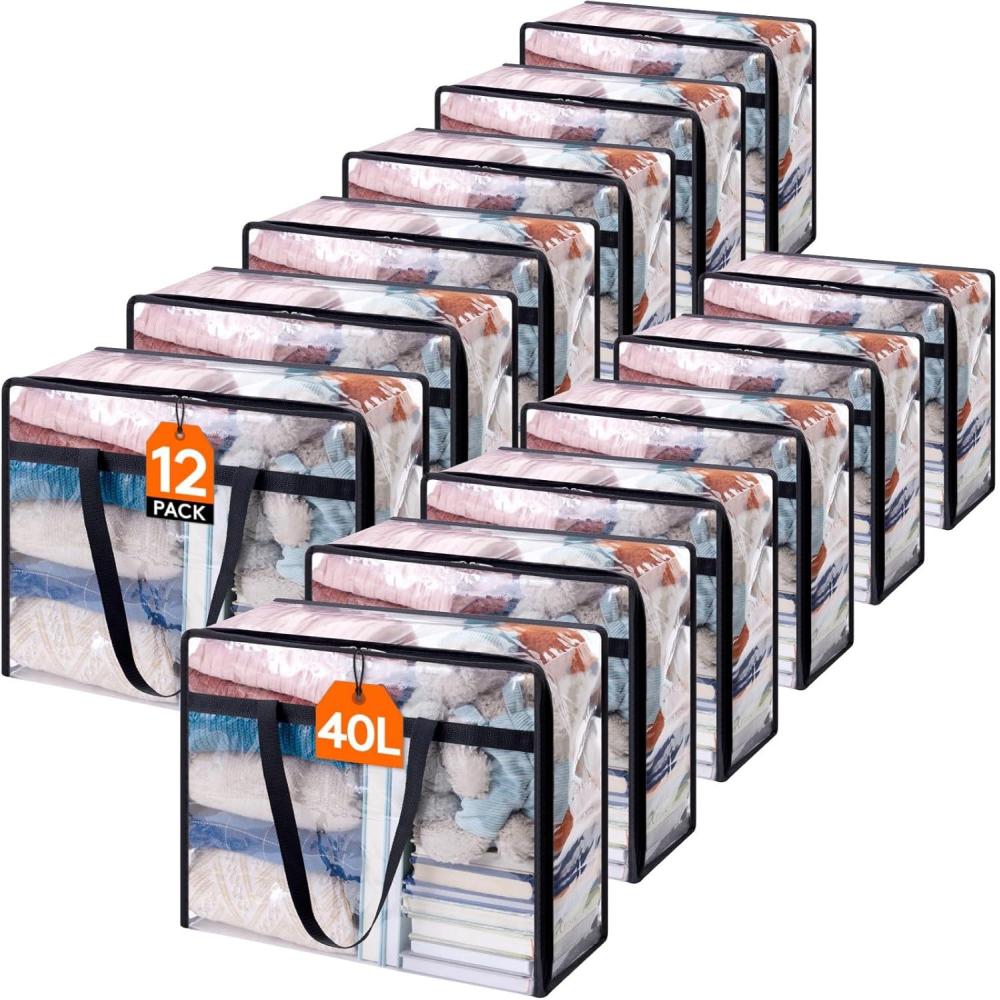 imageLifewit 4 Pack Clear Clothes Storage Bags 40L Plastic Blanket Storage Bag Vinyl Foldable Moving Bags with Zipper Closet Organizers and Storage Containers for Bedding Duvet Comforter12