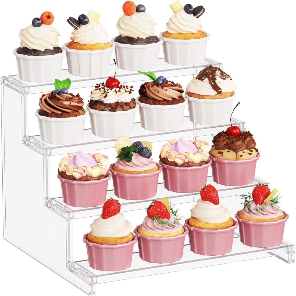 imageLifewit 4 Tier Clear Display Stand Risers 12 Inch Display Shelf for Cupcake Perfumes Desserts Figurines Toolfree Assembly Organizer and Decor for Bedroom Bathroom Party 1 Pack12inch  1Pack