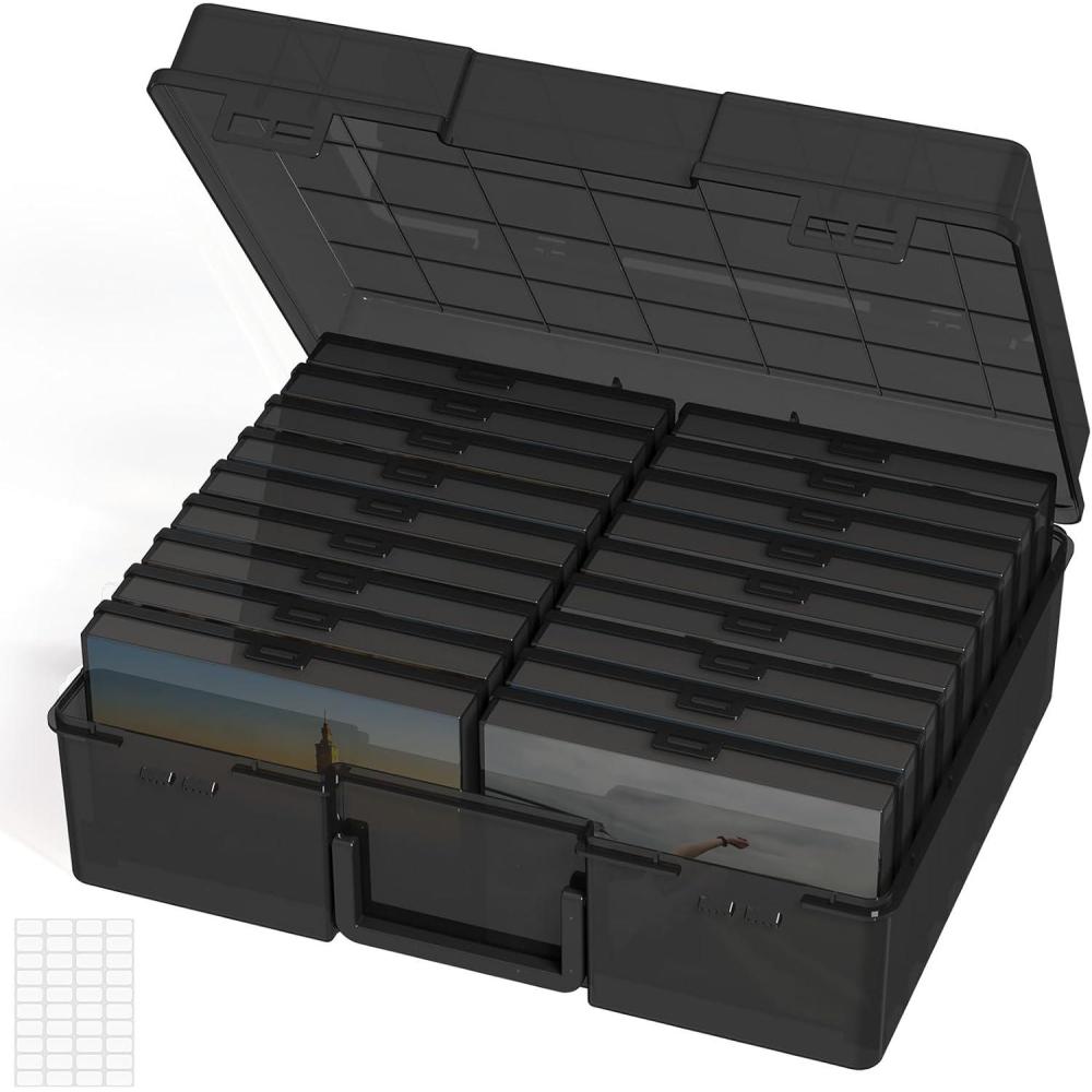 imageLifewit 4x6 Photo Storage Box 14 pcs Inner Photo Case with Lids Clear Photo Organizers with 1 Sheet Label Sticker Plastic Craft Storage Box for Seeds Sticker Cards Pictures Stamps Office SuppliesBlack