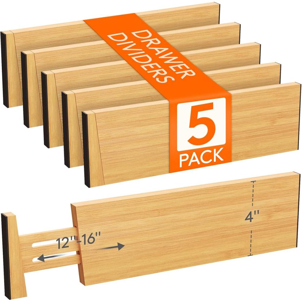 imageLifewit 5 Pack 4quot High Bamboo Drawer Dividers 1216quot Adjustable Drawer Organizers for Clothes Wood Dresser Drawer Divider Expandable Deep Drawer Separators for Dresser Kitchen Bedroom Bathroom5