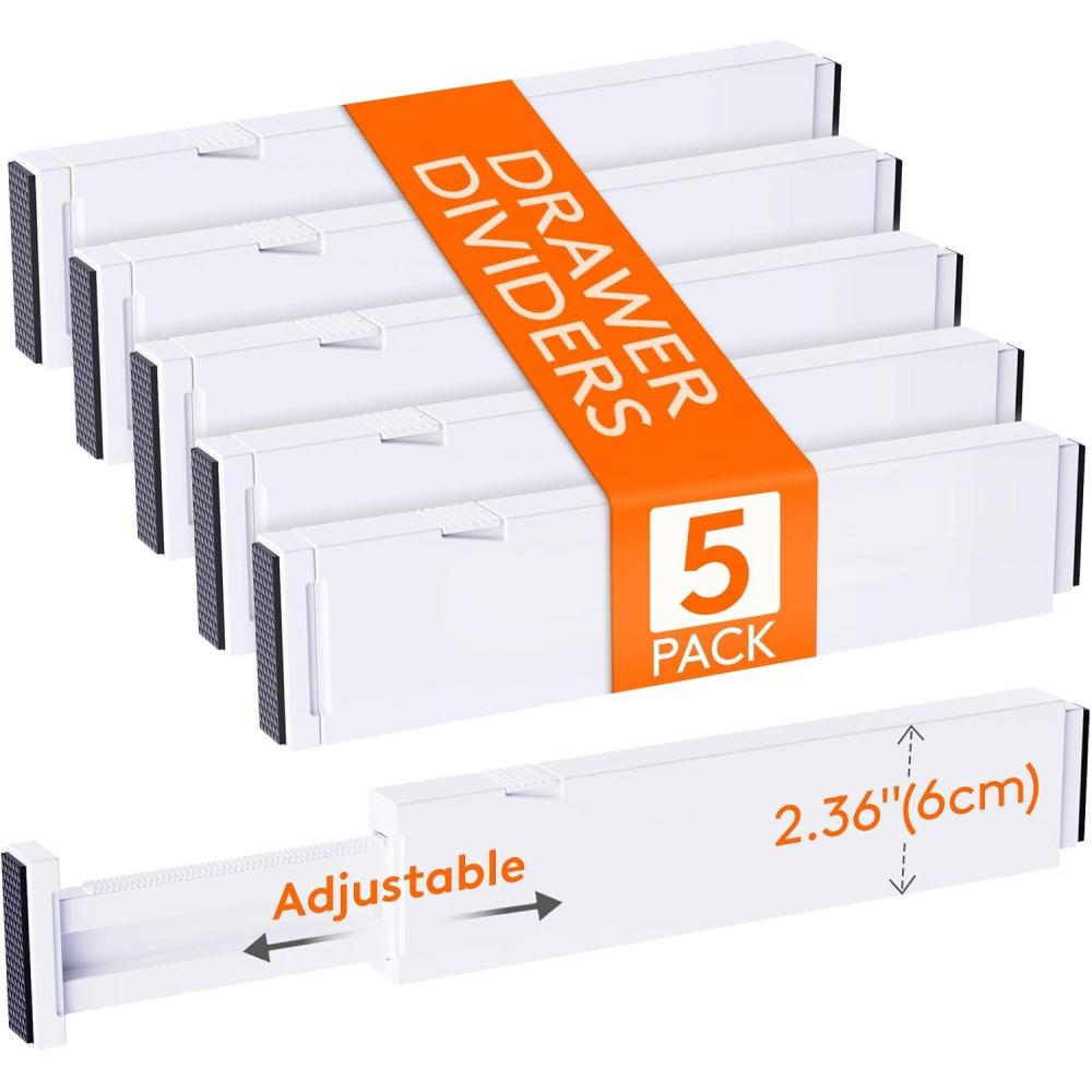 imageLifewit 5 Pack Drawer Dividers 4quot High 1117quot Adjustable Dresser Drawer Organizers for Clothes Expandable Dresser Separators in BedroomBathroomKitchenVanityOffice Organization and Storage White5