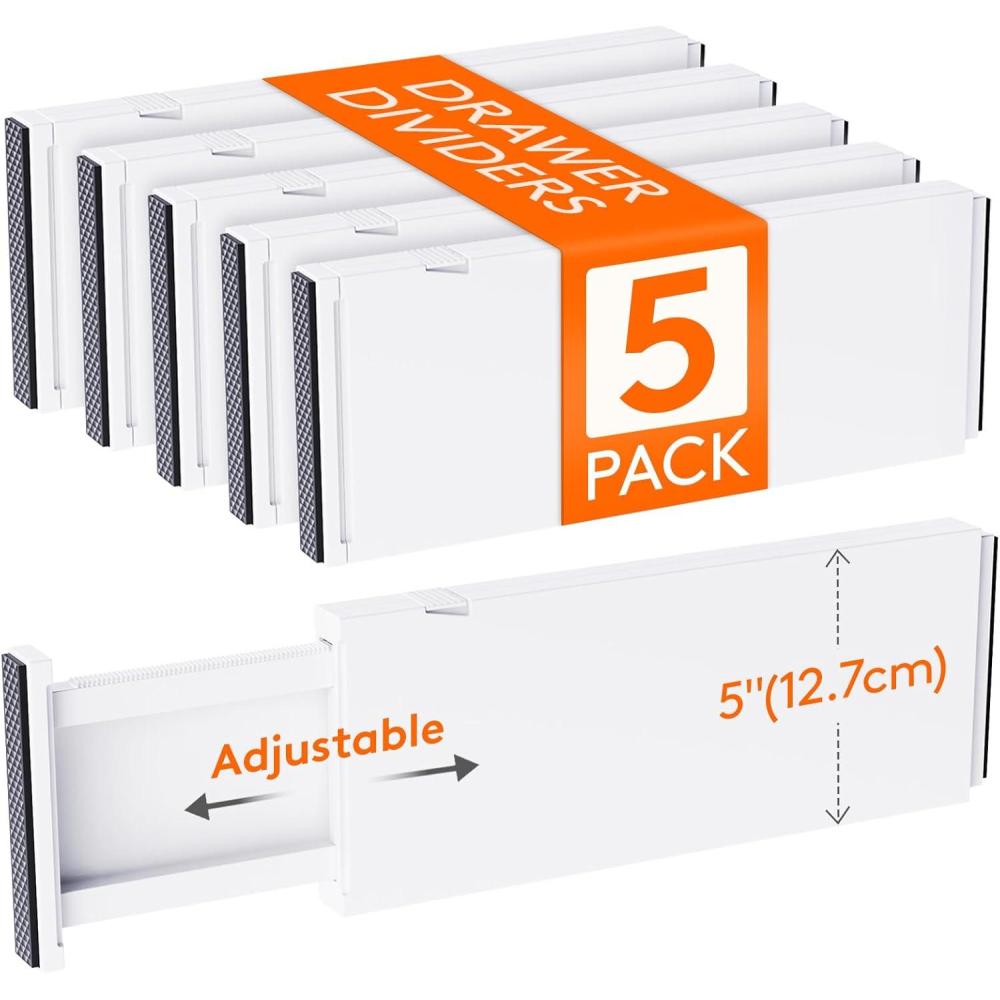imageLifewit 5 Pack Drawer Dividers Plastic 6quot High 13522quot Adjustable Drawer Organizers for Clothes Expandable Dresser Separators in BedroomBathroomKitchenFridgeOffice Organization and Storage5