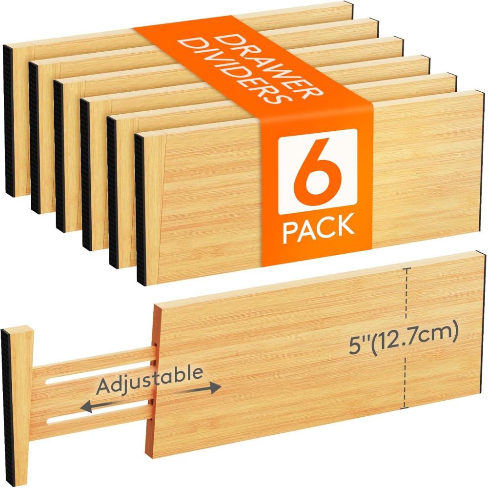 imageLifewit 6 Pack 5quot Deep Bamboo Drawer Dividers 17522quot Expandable Drawer Organizers for Clothes Adjustable Dresser Drawer Divider Clothing Drawer Separators for Dresser Bedroom Bathroom Kitchen6