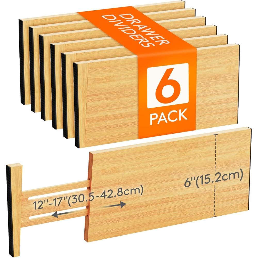 imageLifewit 6 Pack 6quot Deep Bamboo Drawer Dividers 17522quot Expandable Drawer Organisers for Clothes Adjustable Dresser Drawer Divider Clothing Drawers Separators for Dresser Bedroom Bathroom Office6