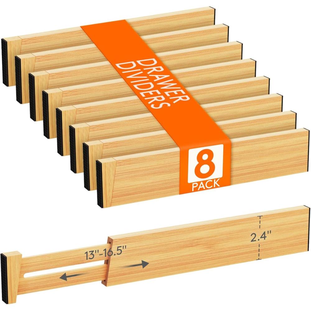 imageLifewit 6 Pack Bamboo Drawer Dividers 24quot High 17522quot Kitchen Drawer Organizers Adjustable Wooden Drawer Dividers for Clothes Expandable Drawer Separators for Dresser Bedroom Bathroom Cabinet8