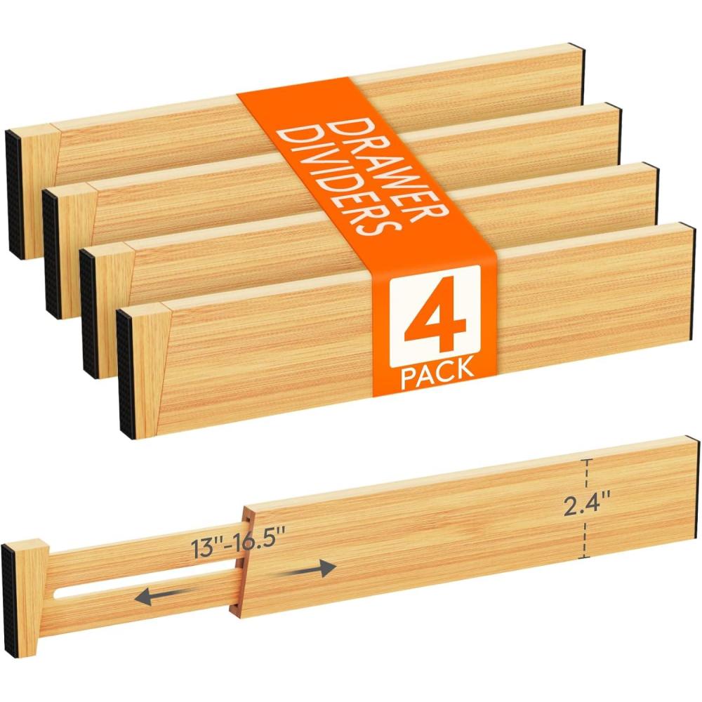 imageLifewit 6 Pack Bamboo Drawer Dividers 24quot High 17522quot Kitchen Drawer Organizers Adjustable Wooden Drawer Dividers for Clothes Expandable Drawer Separators for Dresser Bedroom Bathroom Cabinet4