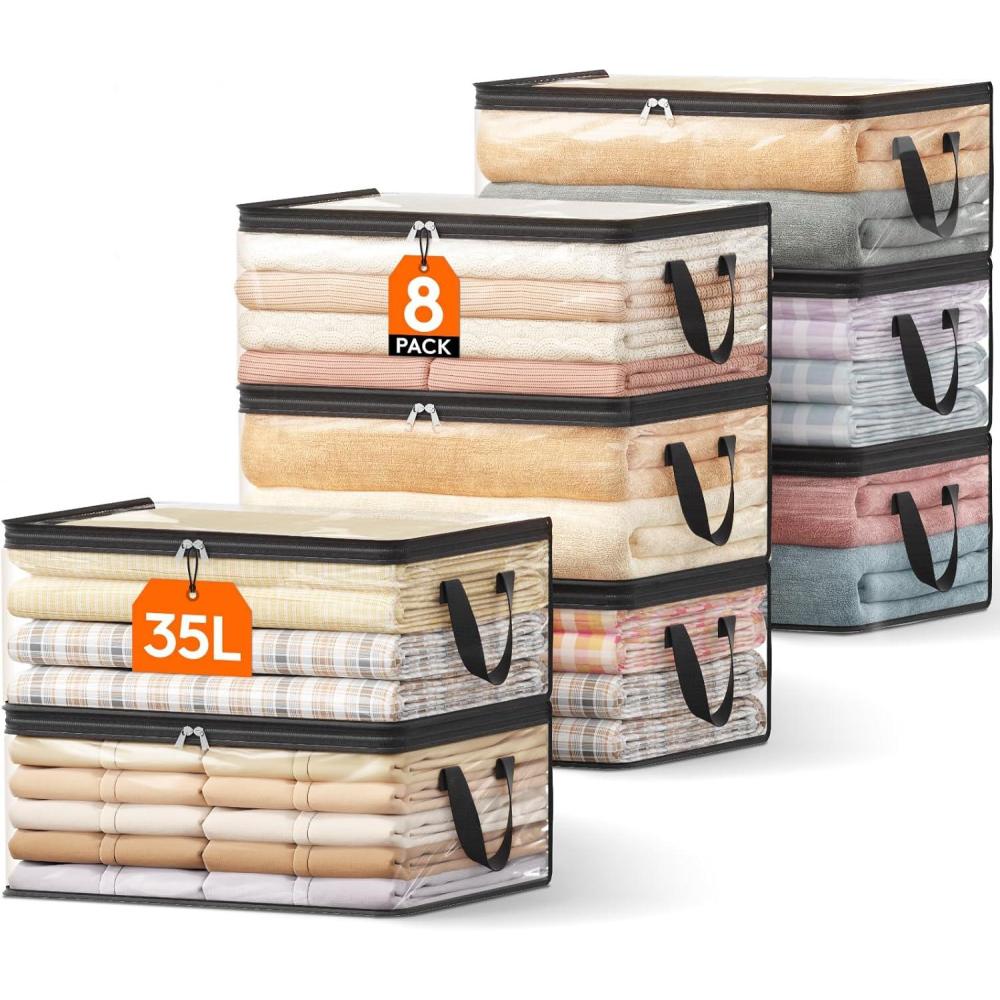 imageLifewit 6 Pack Clear Clothes Storage Bags 60L Plastic Blanket Vinyl Foldable Moving Bags with Zipper Closet Organizers and Storage Containers for Bedding Duvet Pillow8