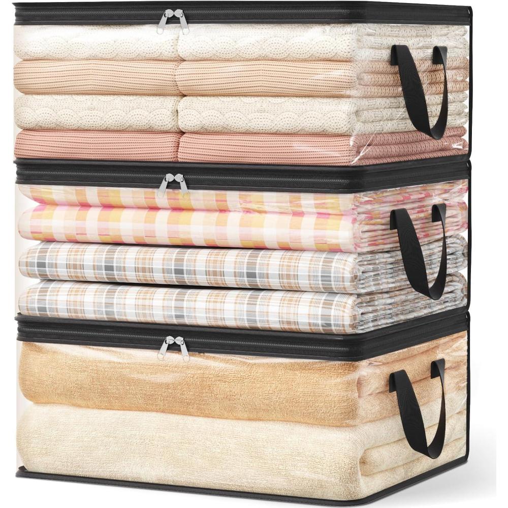 imageLifewit 6 Pack Clear Clothes Storage Bags 60L Plastic Blanket Vinyl Foldable Moving Bags with Zipper Closet Organizers and Storage Containers for Bedding Duvet Pillow3