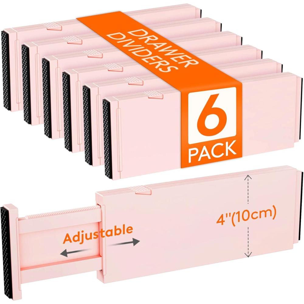 imageLifewit 9 Pack Drawer Dividers 4quot High 1117quot Adjustable Drawer Organizers for Clothes Expandable Dresser Separators in BedroomBathroomKitchenFridgeOffice Organization and Storage WhitePink