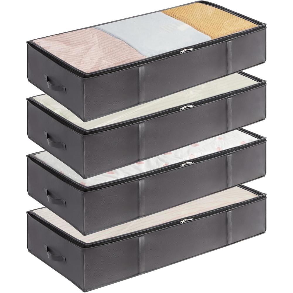 imageLifewit 90L 4 Pack Under Bed Storage Containers Large Capacity Blanket Storage Bags with Reinforced Handle Organization and Storage for Comforters Sheets Clothes Bedroom College Dorm GreyGray