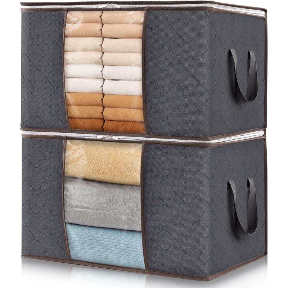 imageLifewit 90L Large Storage Bags Closet Organizers and Storage Clothes Storage Bins with Lids Foldable Storage Containers with Reinforced Handles for Clothing Blanket Bedding Comforter 3 Pack GrayGray