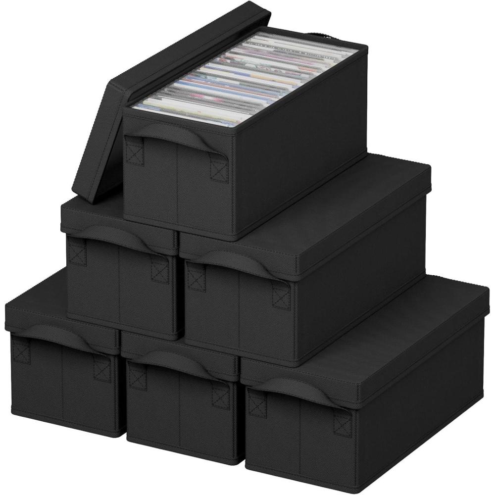 imageLifewit CD Storage Box 4 Packs Stackable CD Holder Organizer Case Foldable CDs Container with Lid Handles Media Organizer Bin for Albums 132quot L x 59quot W x 53quot H Holds up to 120 PCS CDs 30 Each6