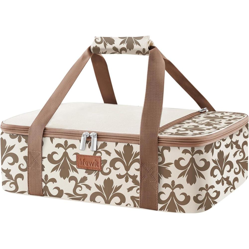 imageLifewit Casserole Carrier for Hot or Cold Food Insulated Casserole Baking Dish Bag Food Carrier Lasagna Holder for PotluckPartiesPicnicCookouts Fits 9quotx13quot Baking Dish GreyBeige