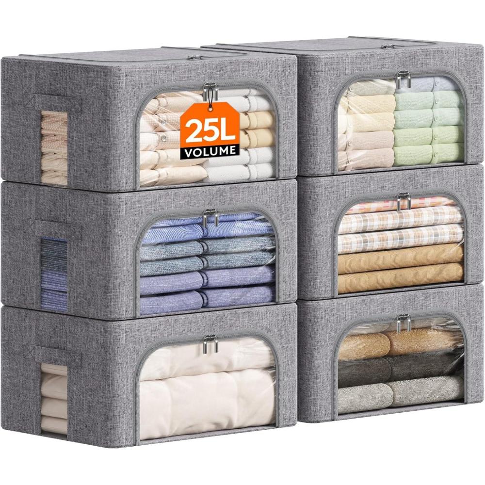imageLifewit Clothes Storage Bins with Metal Frame Stackable Storage Box Foldable Clothing Storage Bins with Lids 40L Storage Bags Fabric Box Organizer with Clear Window Zippers Sturdy Handles 4 Pack6