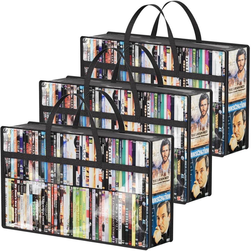imageLifewit DVD Storage Bags 3 Pack for 270 Pcs DVDs 90 Each Clear PVC Plastic DVD Organizer with Handles and Zipper Media Holder for Blu Ray Disc Movie Cases VHS Box Video Game Disks Albums3