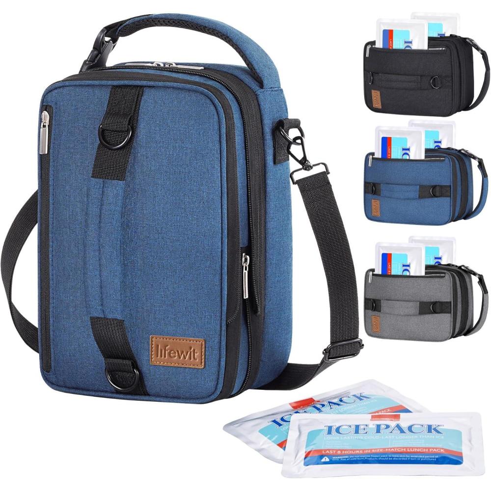 imageLifewit Expandable Lunch Box for Men Insulated Lunch Bag Portable Cooler Bag with Shoulder Straps and 2 Ice Packs for Men Women Adult for Work College Travel 65L 12 Cans BlackBlue