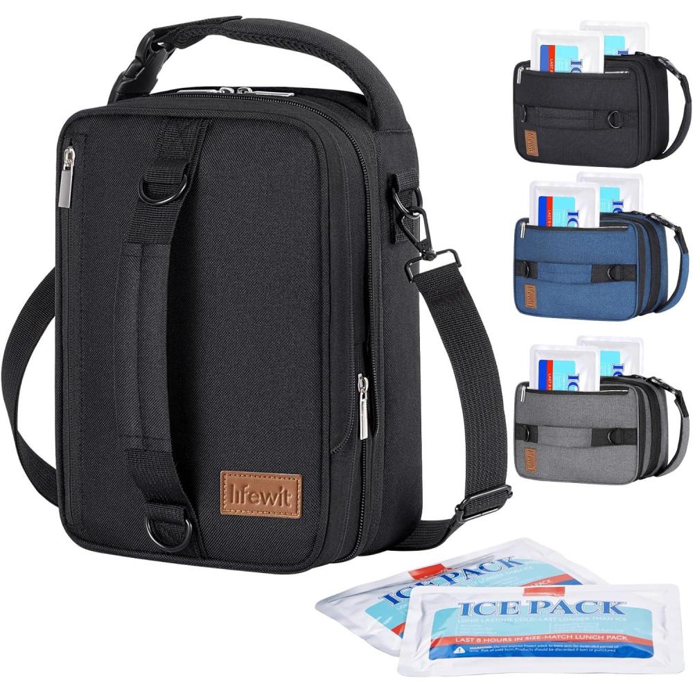 imageLifewit Expandable Lunch Box for Men Insulated Lunch Bag Portable Cooler Bag with Shoulder Straps and 2 Ice Packs for Men Women Adult for Work College Travel 65L 12 Cans BlackBack