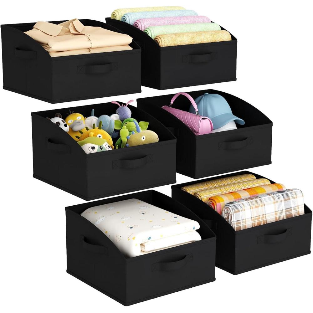 imageLifewit Extra Large Trapezoid Closet Storage Bins for Shelf 6 Packs Nonwoven Fabric Closet Organizer Baskets with Handles Foldable Clothes Containers Boxes for Clothing Book Purse Light GrayBlack