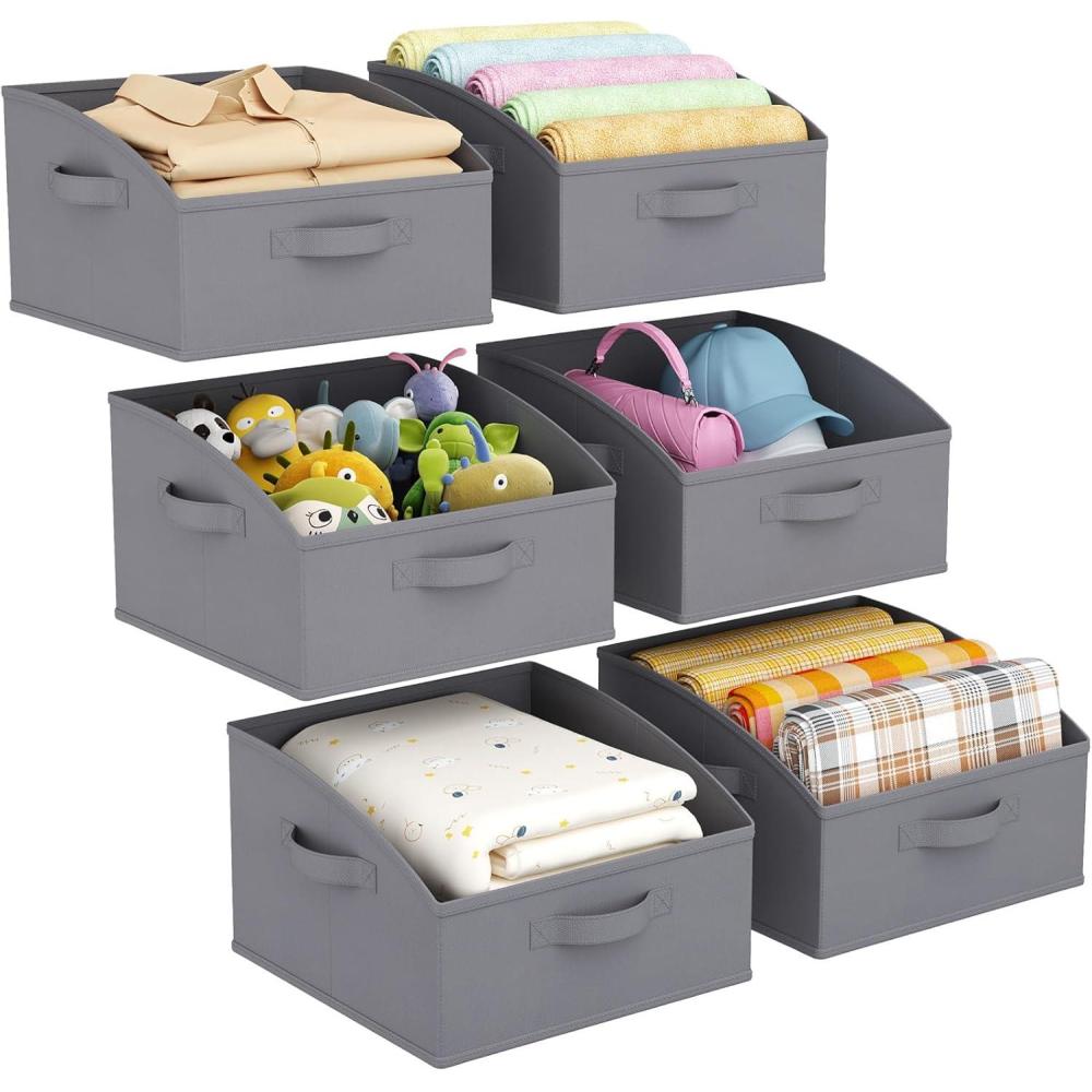 imageLifewit Extra Large Trapezoid Closet Storage Bins for Shelf 6 Packs Nonwoven Fabric Closet Organizer Baskets with Handles Foldable Clothes Containers Boxes for Clothing Book Purse Light GrayGray