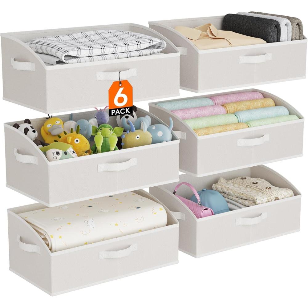 imageLifewit Extra Large Trapezoid Closet Storage Bins for Shelf 6 Packs Nonwoven Fabric Closet Organizer Baskets with Handles Foldable Clothes Containers Boxes for Clothing Book Purse Light GrayWhite