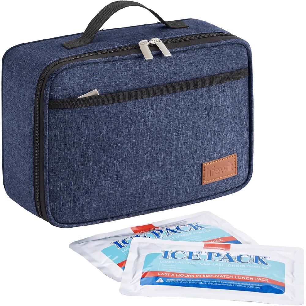 imageLifewit Freezable Lunch Box Insulated Reusable Lunch Bag with 2 Ice Packs Mini Cooler Snack Bag for Bento Box for Salad Sandwich Snacks fo Men Women for Work Black 5LDark Blue