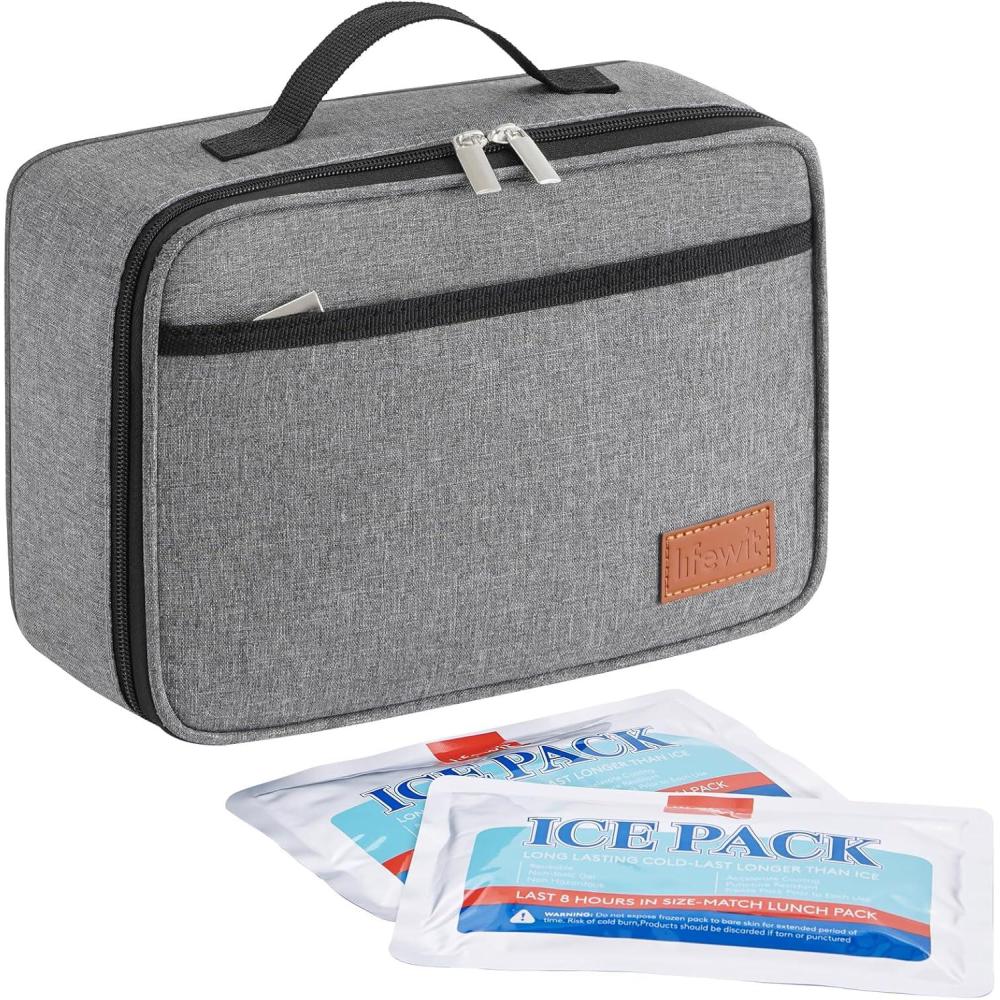 imageLifewit Freezable Lunch Box Insulated Reusable Lunch Bag with 2 Ice Packs Mini Cooler Snack Bag for Bento Box for Salad Sandwich Snacks fo Men Women for Work Black 5LGray