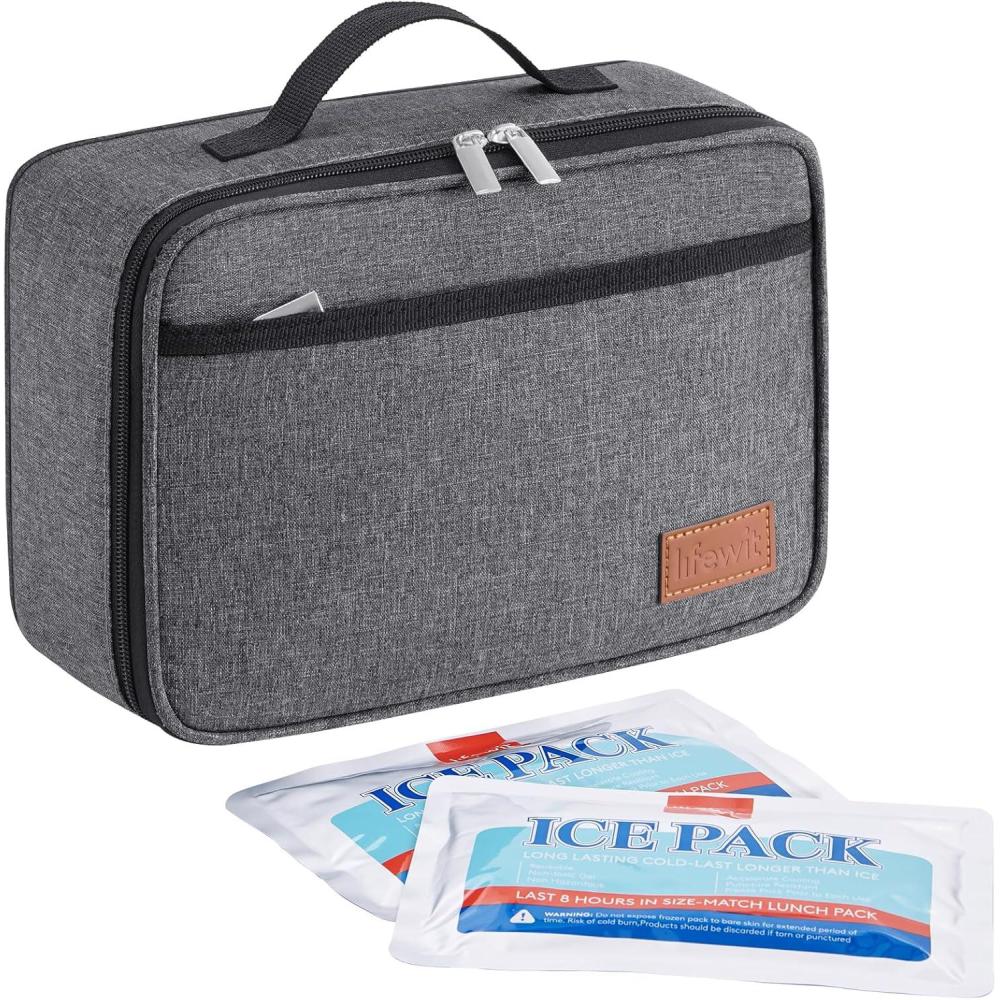 imageLifewit Freezable Lunch Box Insulated Reusable Lunch Bag with 2 Ice Packs Mini Cooler Snack Bag for Bento Box for Salad Sandwich Snacks fo Men Women for Work Black 5LDark Gray