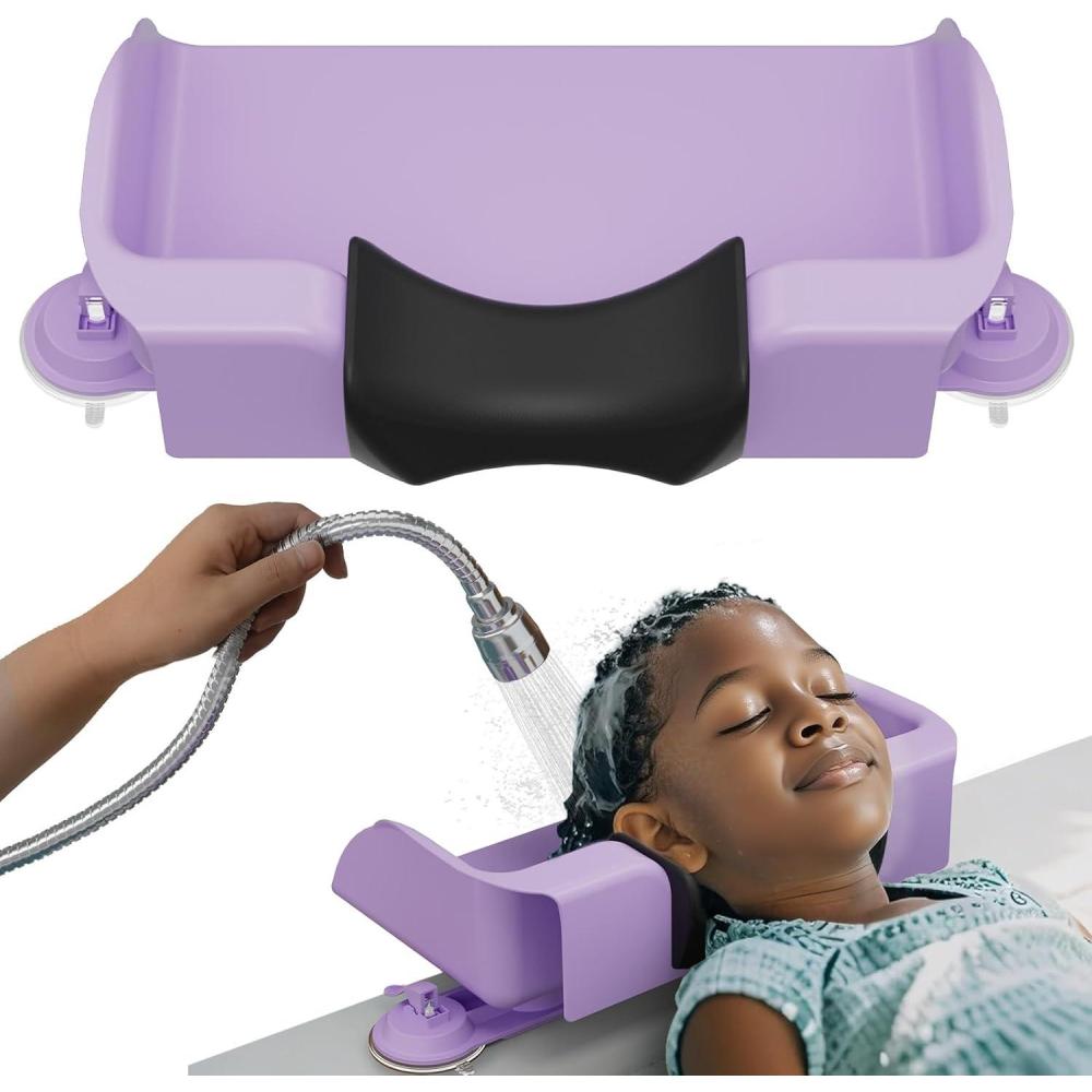 imageLifewit Hair Washing Station For Kids Neck Support Shampoo Bowl for Sink at Home Portable Shampoo Buddy for Teens Friend Elderly Purple