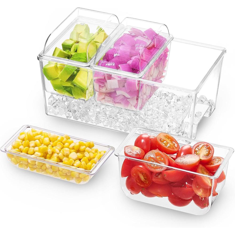 imageLifewit Ice Chilled Condiment Caddy with 5x 20oz25 cup Containers 153quot Condiment Server with Separate Lids Serving Tray Platter with Removable Dishes for Bar Fruit Salad Taco Party Garnish1