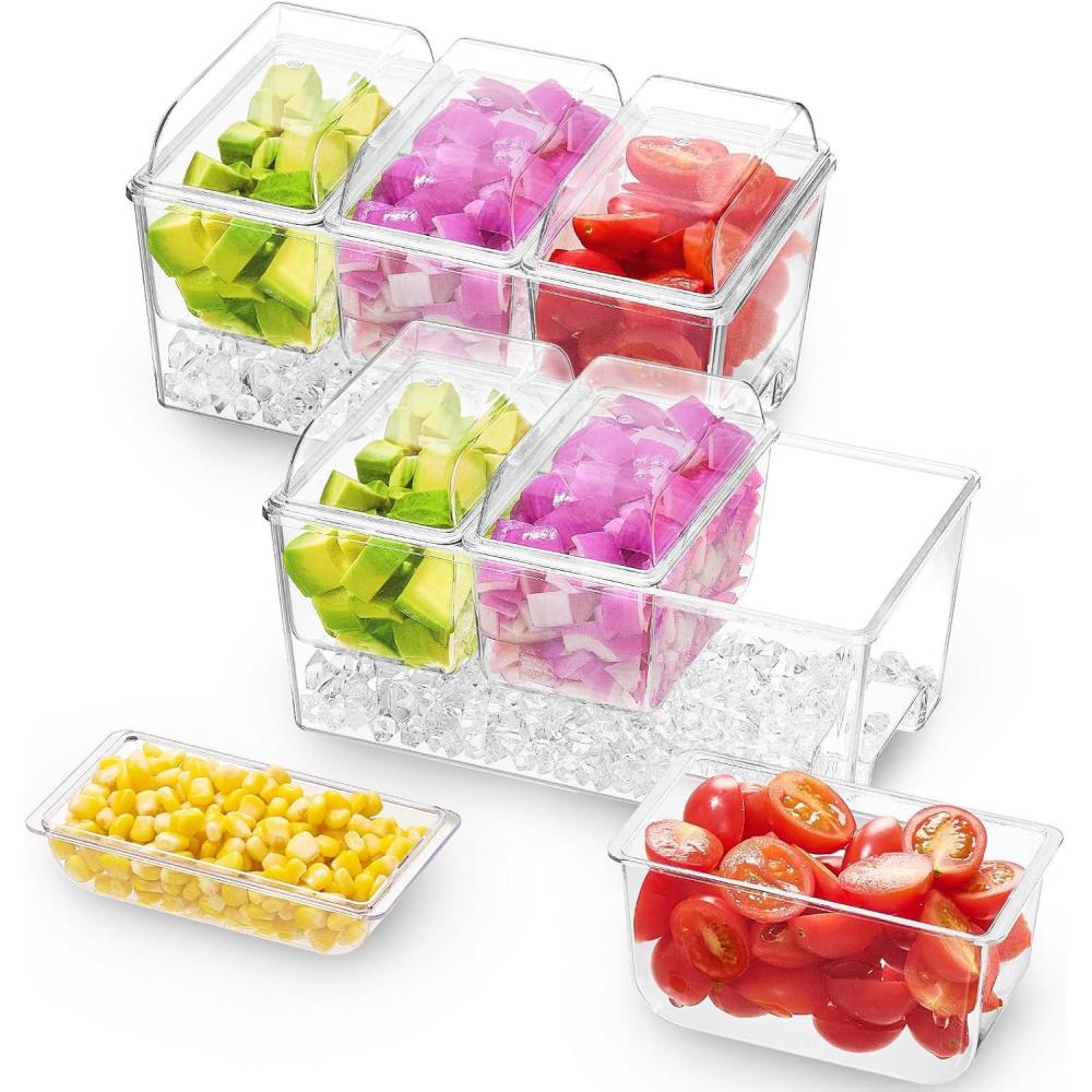 imageLifewit Ice Chilled Condiment Caddy with 5x 20oz25 cup Containers 153quot Condiment Server with Separate Lids Serving Tray Platter with Removable Dishes for Bar Fruit Salad Taco Party Garnish2