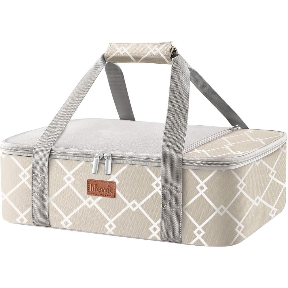 imageLifewit Insulated Casserole Carrier for Hot or Cold Food Casserole Dish Bag Carrying Case Lasagna Lugger Holder for PotluckPartiesPicnicCookouts Fits 9quotx13quot Baking Dish GreyGray