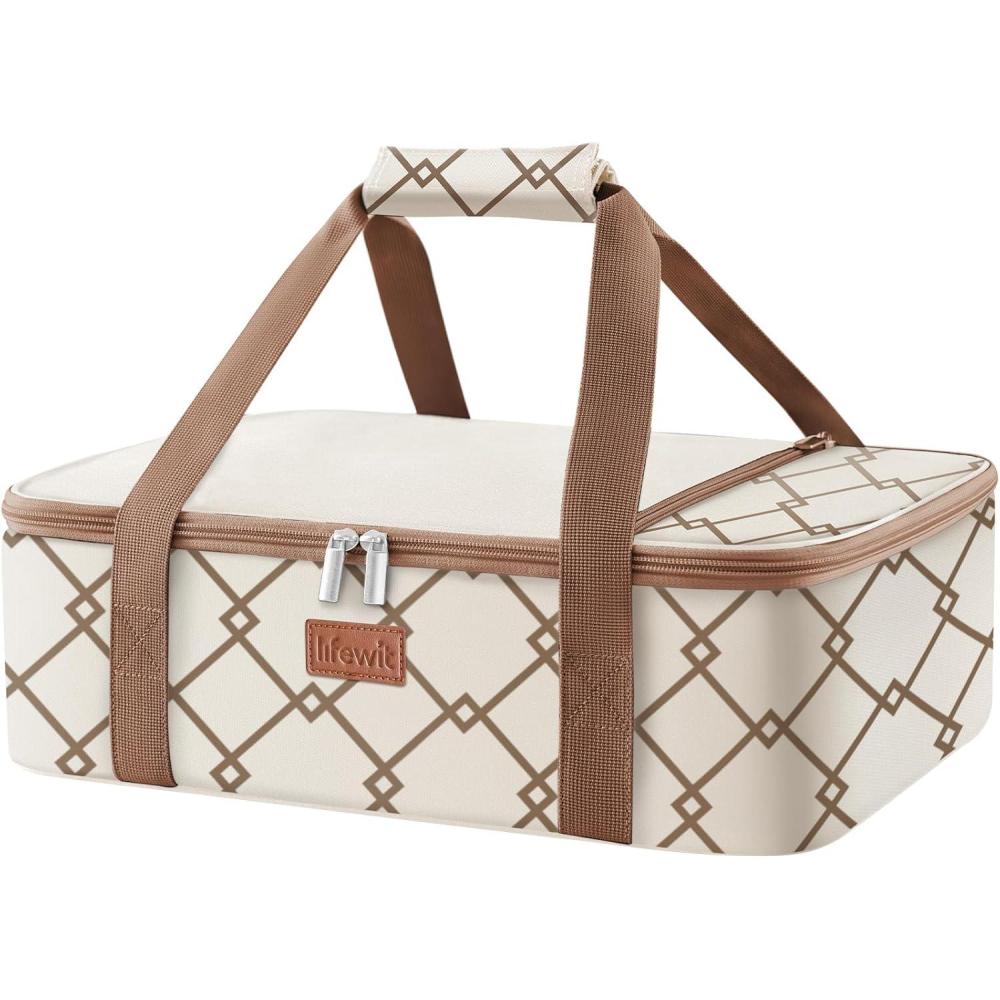 imageLifewit Insulated Casserole Carrier for Hot or Cold Food Casserole Dish Bag Carrying Case Lasagna Lugger Holder for PotluckPartiesPicnicCookouts Fits 9quotx13quot Baking Dish GreyBeige