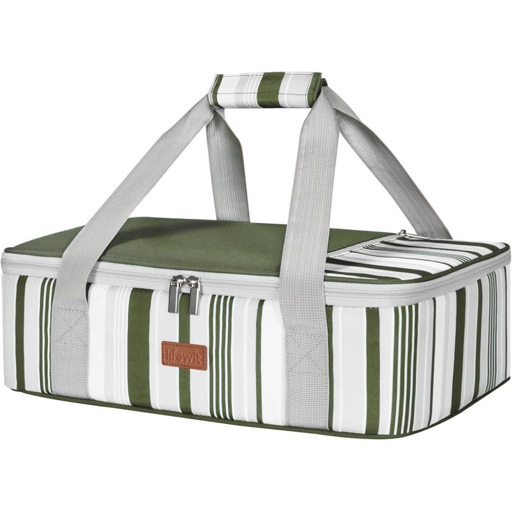 imageLifewit Insulated Casserole Carrier for Hot or Cold Food Casserole Dish Carrying Case Lasagna Holder for Potluck PartiesPicnicCookouts Fits 9quotx13quot Baking Dish GreyDark Green