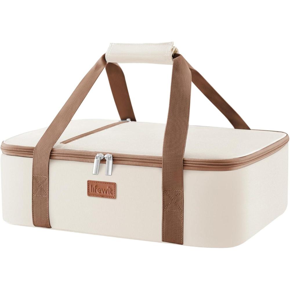 imageLifewit Insulated Casserole Carrier for Hot or Cold Food Casserole Dish Carrying Case Lasagna Holder for Potluck PartiesPicnicCookouts Fits 9quotx13quot Baking Dish GreyBeige