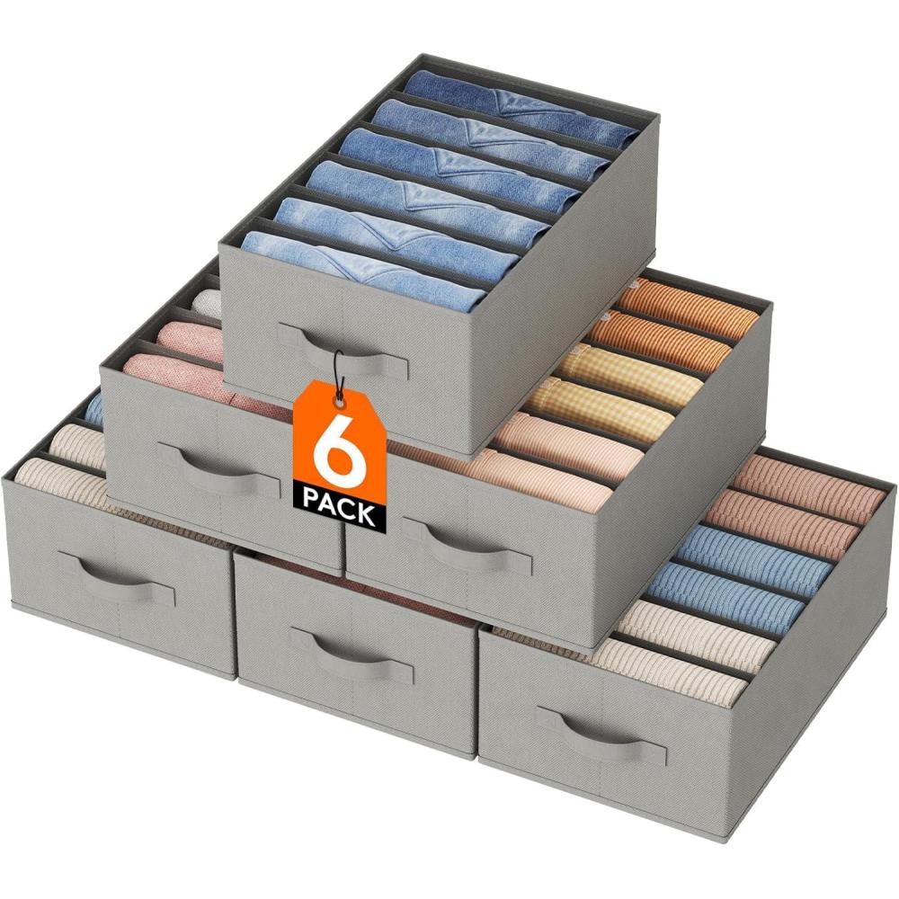 imageLifewit Jeans Organizer for Closet Large Size Pants Storage Bins 12 Cell Foldable Clothes Drawer Organizer for Sweater Towel Tshirts Dress Stackable Wardrobe Shelf Dividers Box 3 Packs6