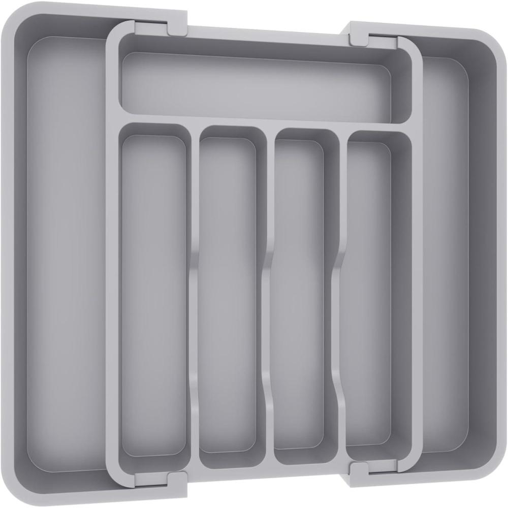 imageLifewit Large Silverware Drawer Organizer Expandable Utensil Tray for Kitchen BPA Free Flatware and Cutlery Holder Adjustable Plastic Storage for Spoons Forks Knives Large BlackGray